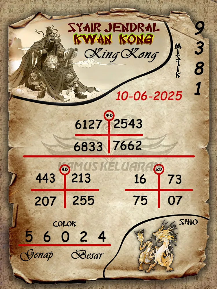 syair jendral kwan kong kingkong 10 06 2025