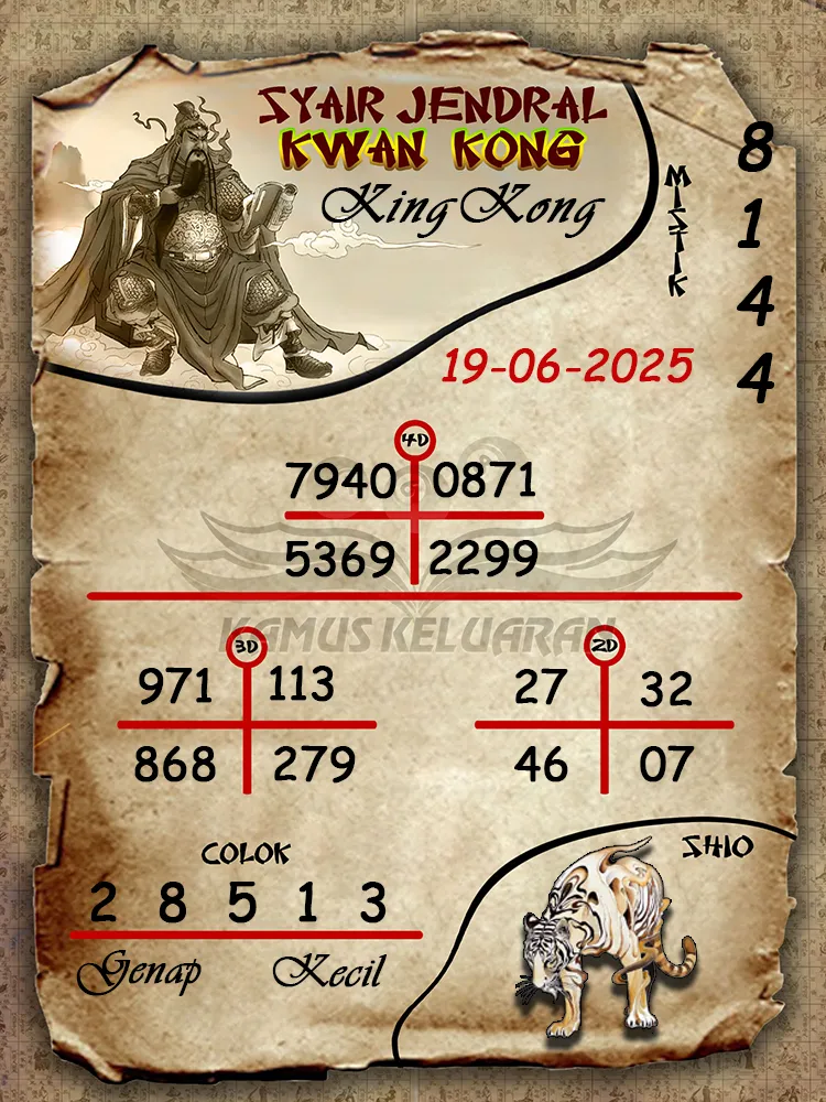 syair jendral kwan kong kingkong 19 06 2025