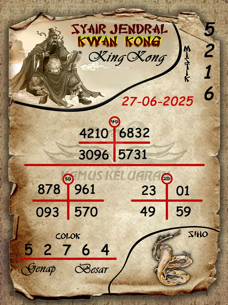 syair jendral kwan kong kingkong 27 06 2025
