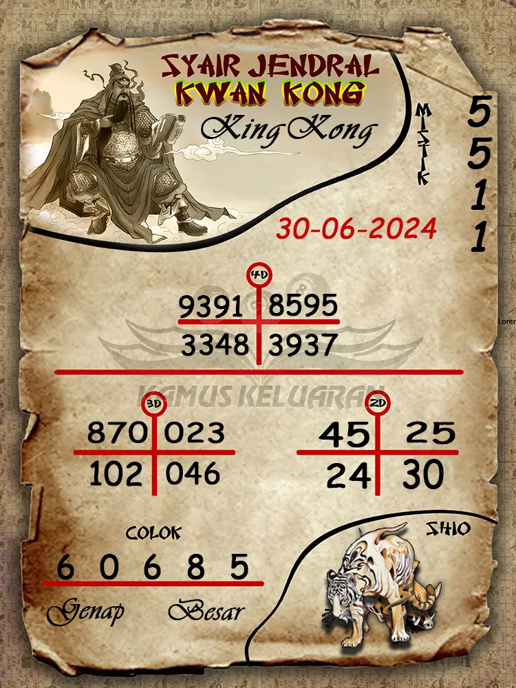 syair jendral kwan kong KingKong 30 06 2025