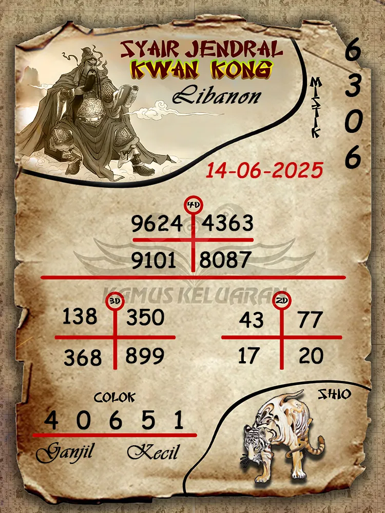 syair jendral kwan kong libanon 14 06 2025