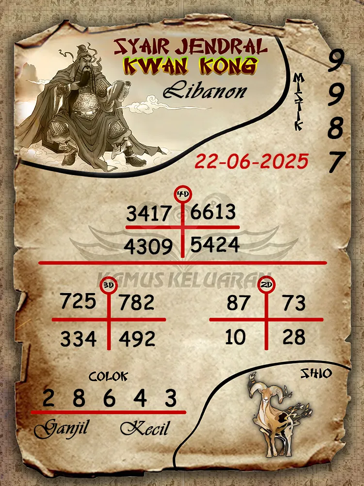 syair jendral kwan kong libanon 22 06 2025