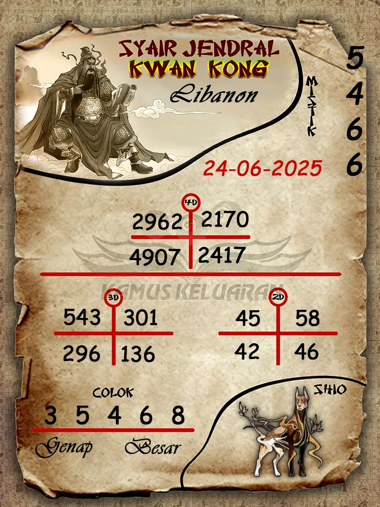 syair jendral kwan kong libanon 24 06 2025