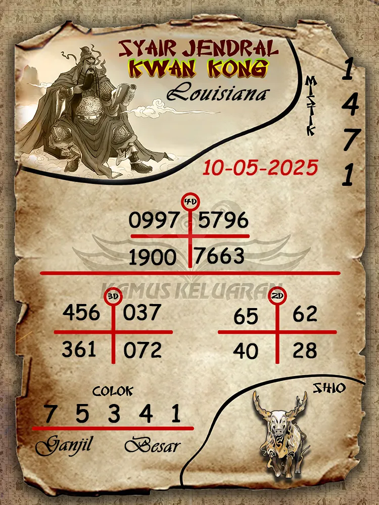 syair jendral kwan kong louisiana 10 05 2025