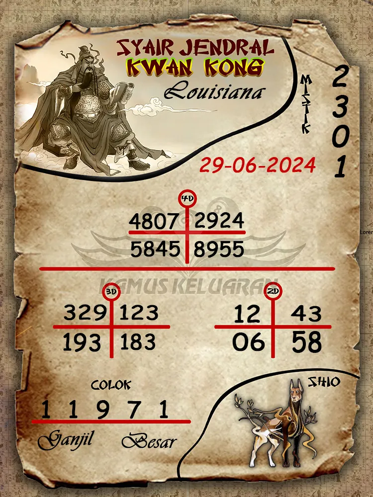 syair jendral kwan kong Louisiana 29 06 2025
