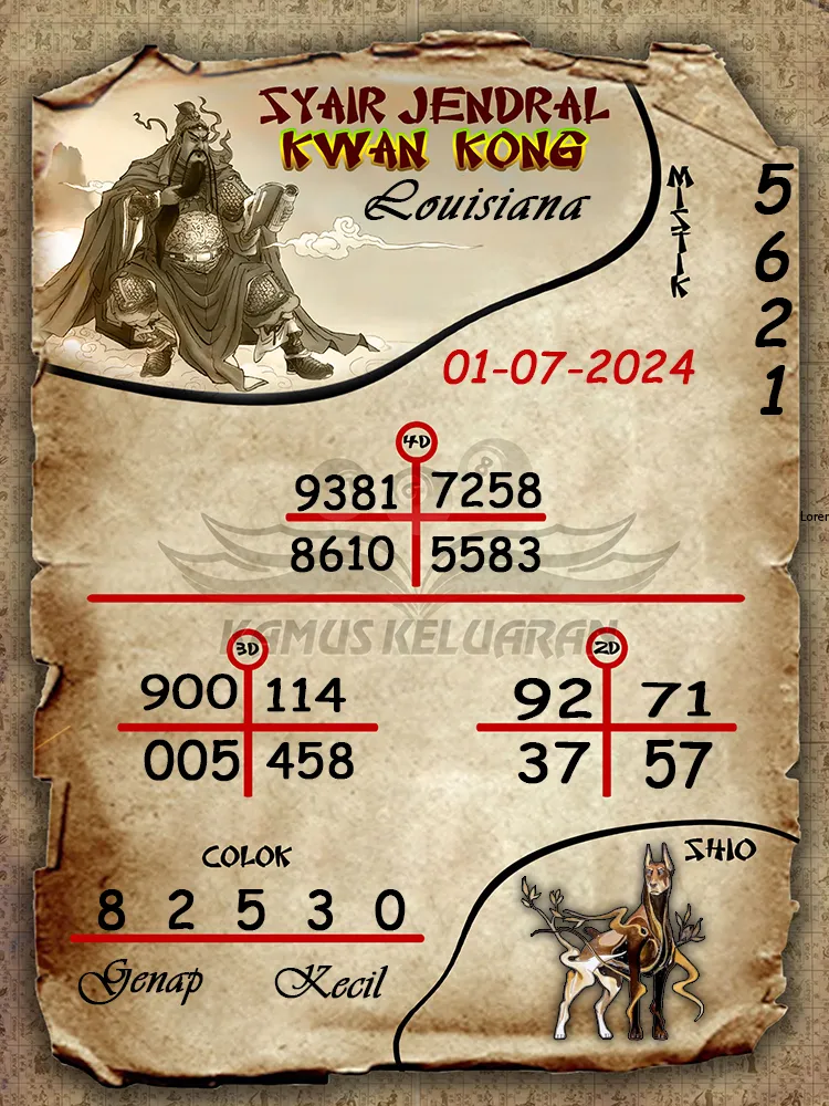 syair jendral kwan kong Louisiana 01 07 2025