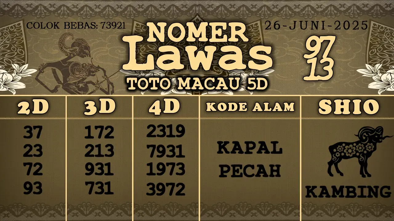 syair Nomer Lawas Toto Macau 5D 26 06 2025