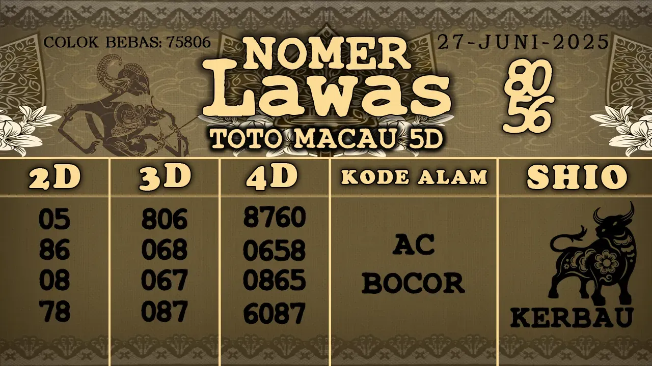 syair Nomer Lawas Toto Macau 5D 27 06 2025