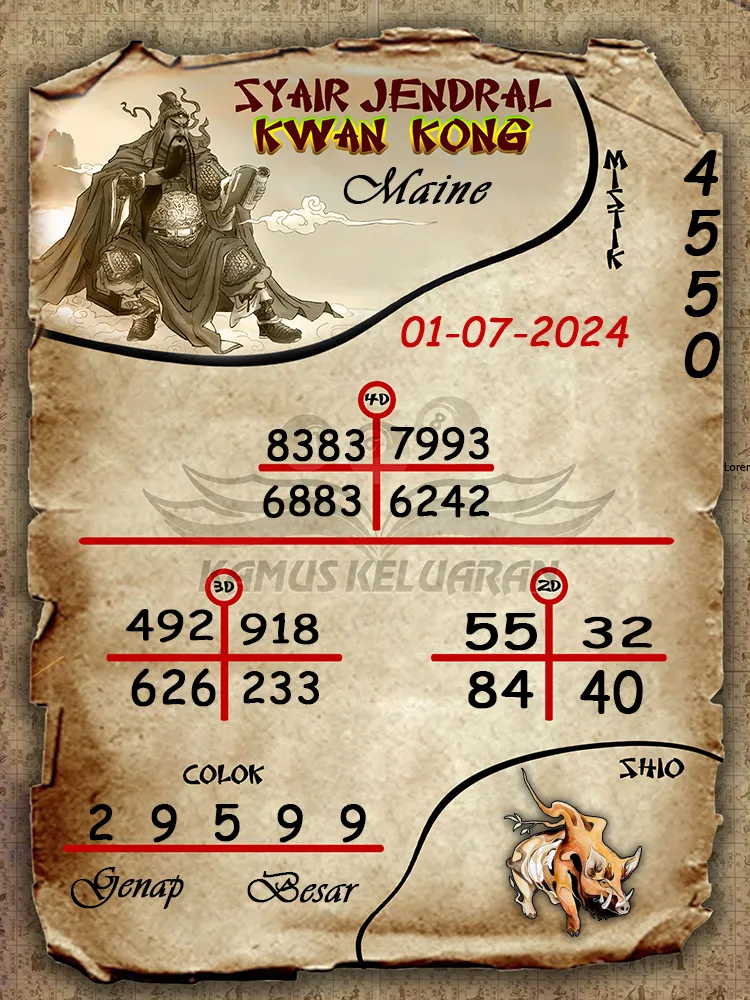 syair jendral kwan kong Maine 01 07 2025