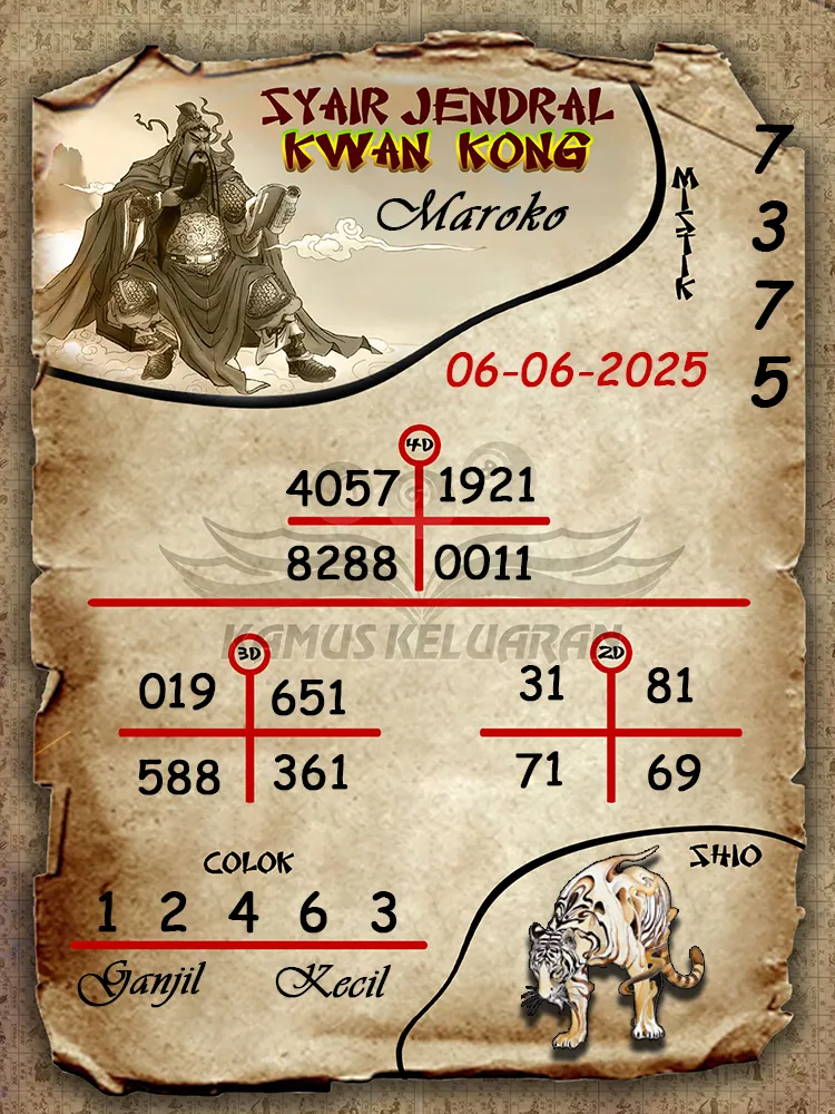 syair jendral kwan kong maroko 06 06 2025