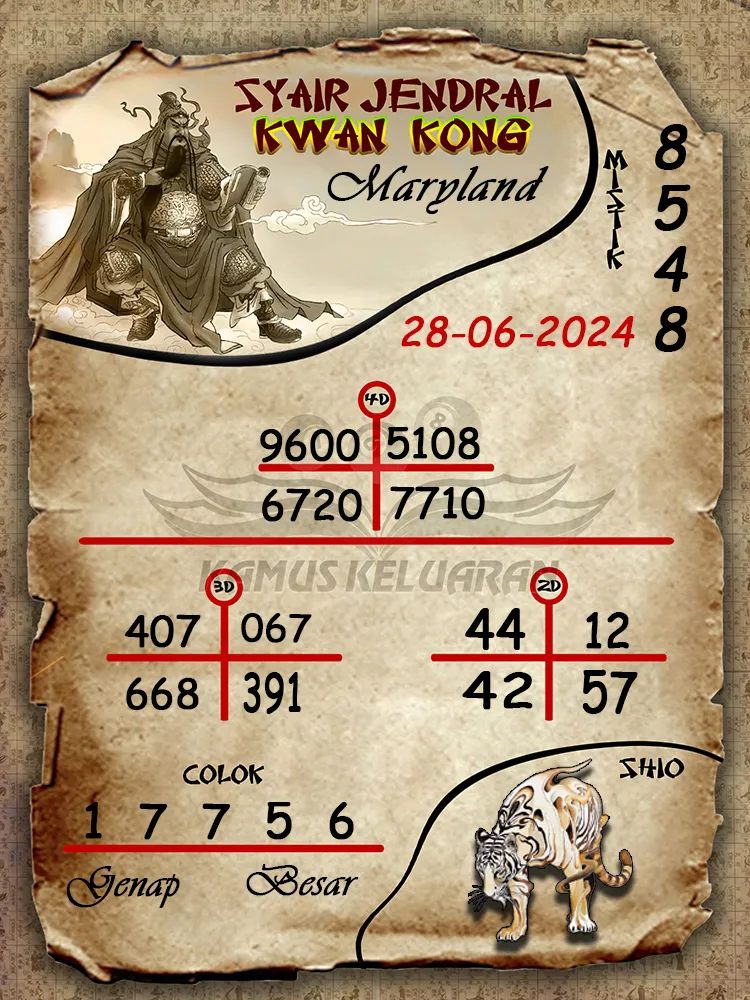 syair jendral kwan kong Maryland 28 06 2025