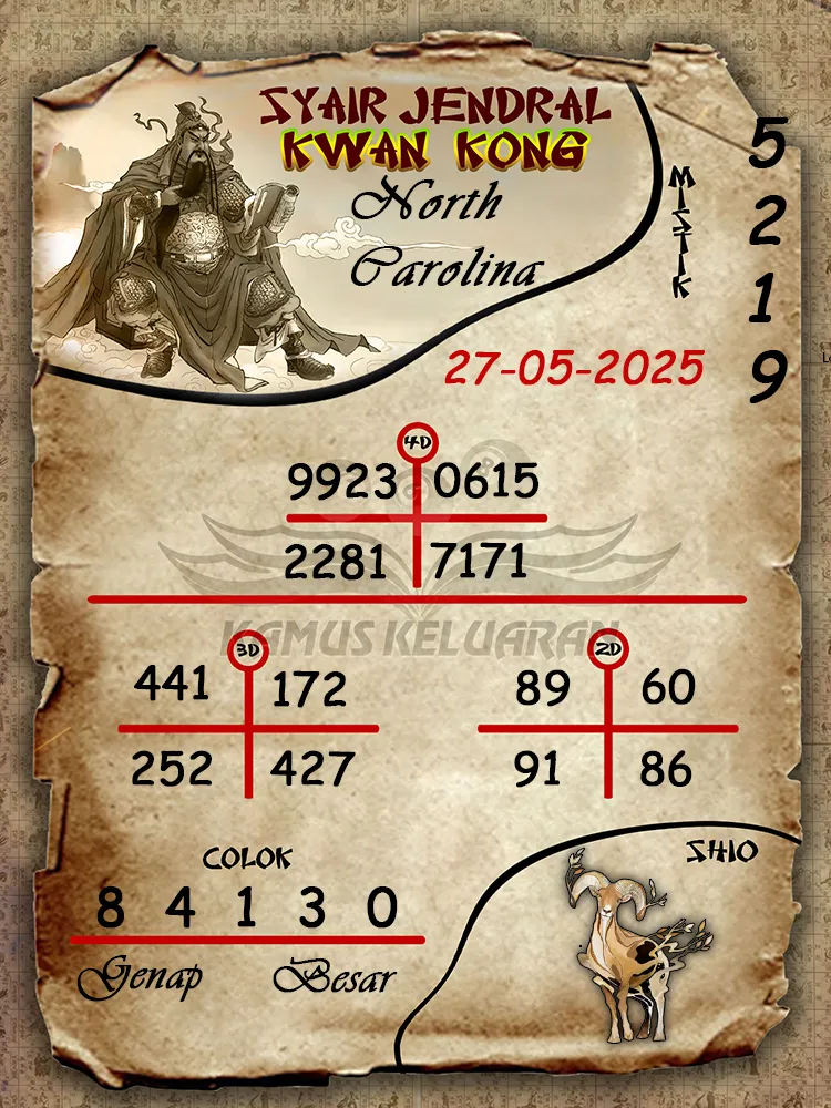 syair jendral kwan kong north carolina 27 05 2025