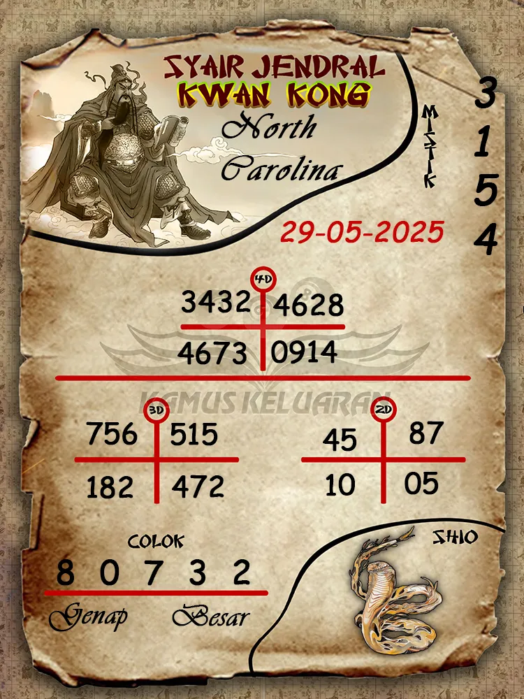 syair jendral kwan kong north carolina 29 05 2025