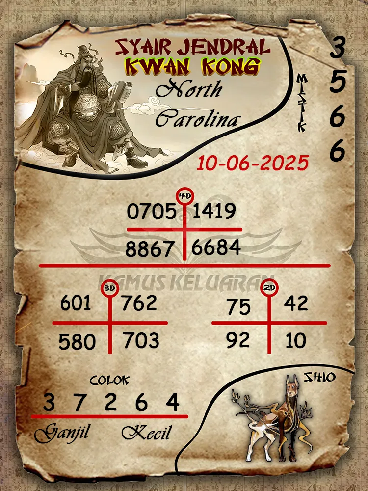 syair jendral kwan kong north carolina 10 06 2025
