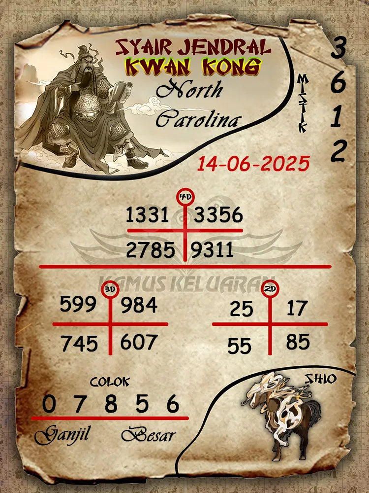 syair jendral kwan kong north carolina 14 06 2025