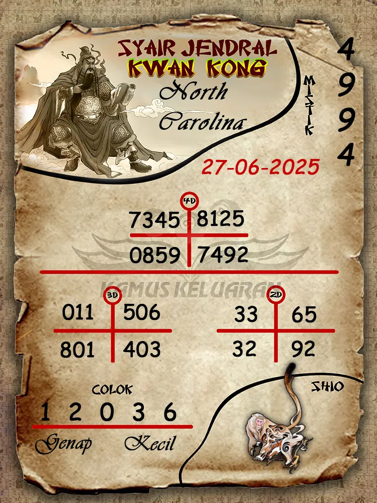 syair jendral kwan kong north carolina 27 06 2025