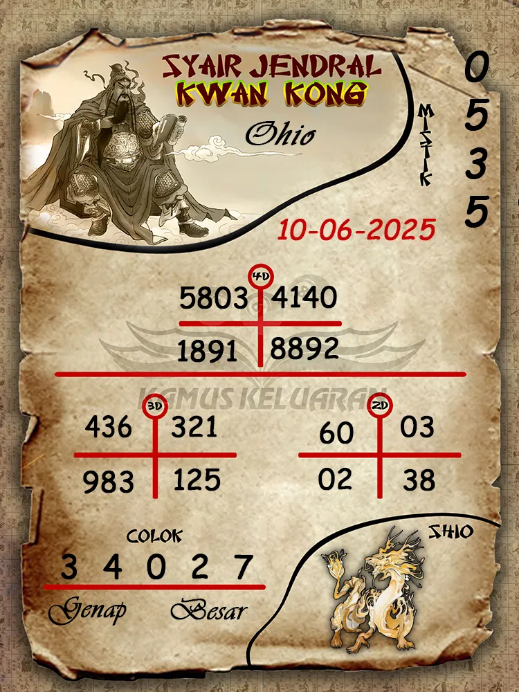 syair jendral kwan kong ohio 10 06 2025