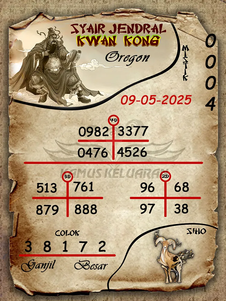 syair jendral kwan kong oregon 09 05 2025