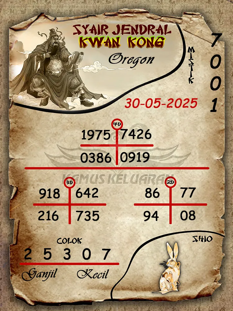 syair jendral kwan kong oregon 30 05 2025