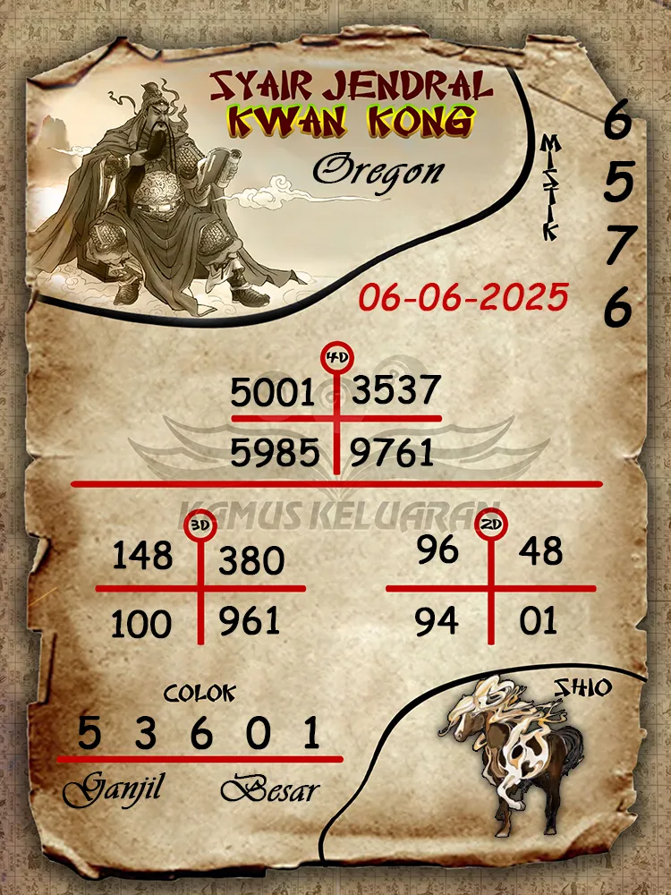 syair jendral kwan kong oregon 06 06 2025