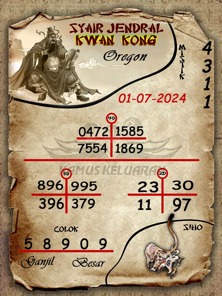 syair jendral kwan kong Oregon 01 07 2025