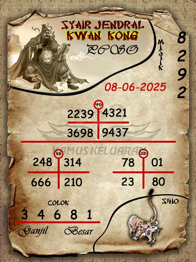 syair jendral kwan kong pcso 08 06 2025