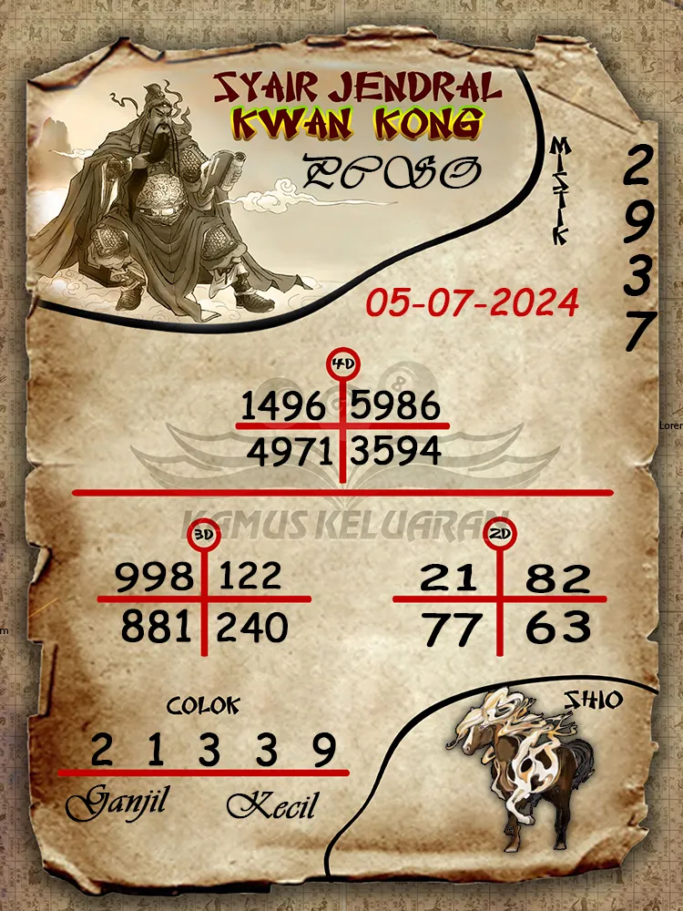 syair jendral kwan kong PCSO 05 07 2025