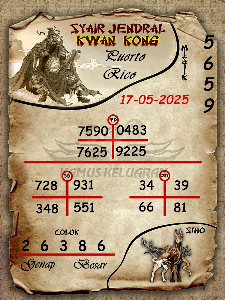 syair jendral kwan kong puerto rico 17 05 2025