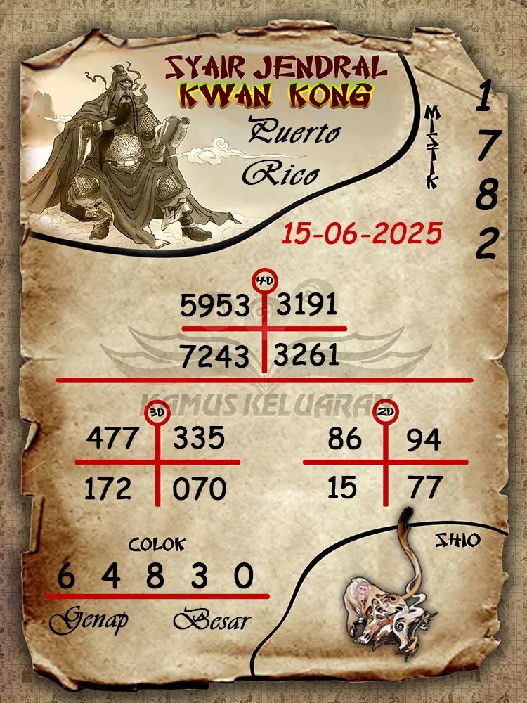 syair jendral kwan kong puerto rico 15 06 2025