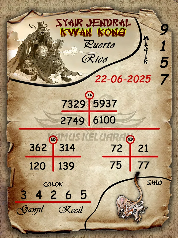 syair jendral kwan kong puerto rico 22 06 2025