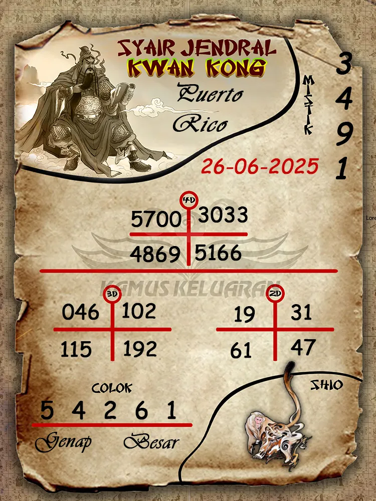 syair jendral kwan kong puerto rico 26 06 2025
