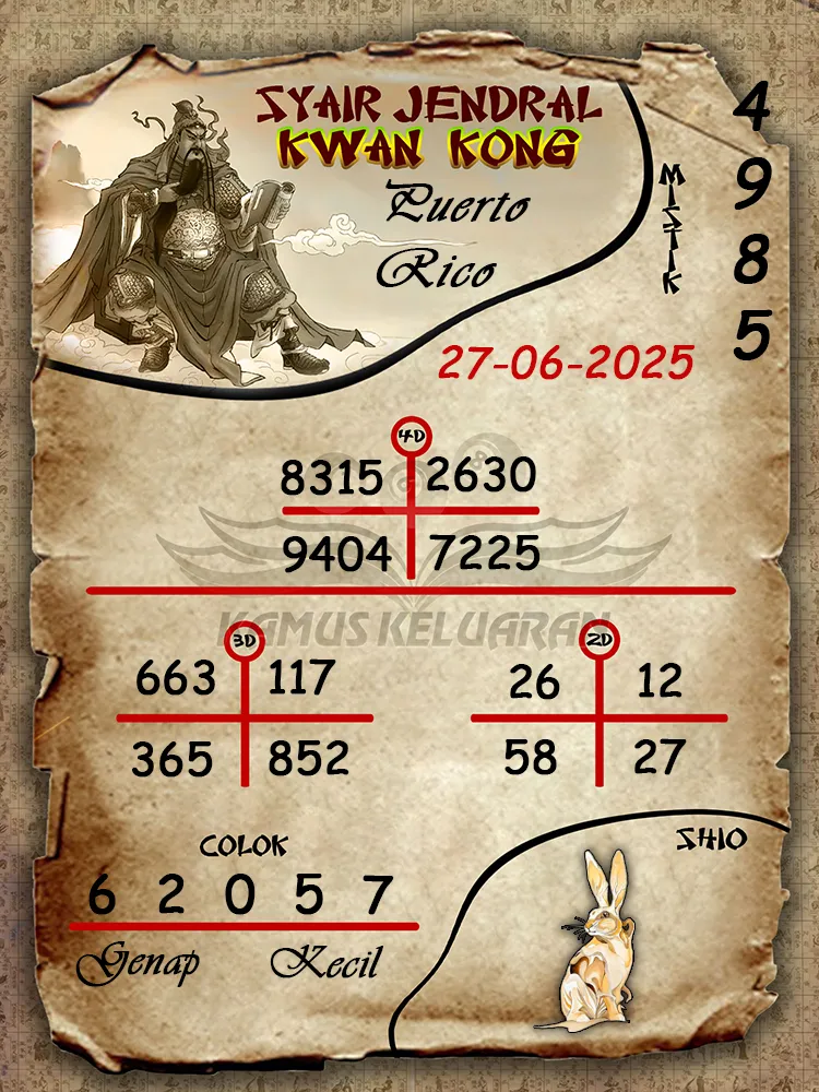 syair jendral kwan kong puerto rico 27 06 2025