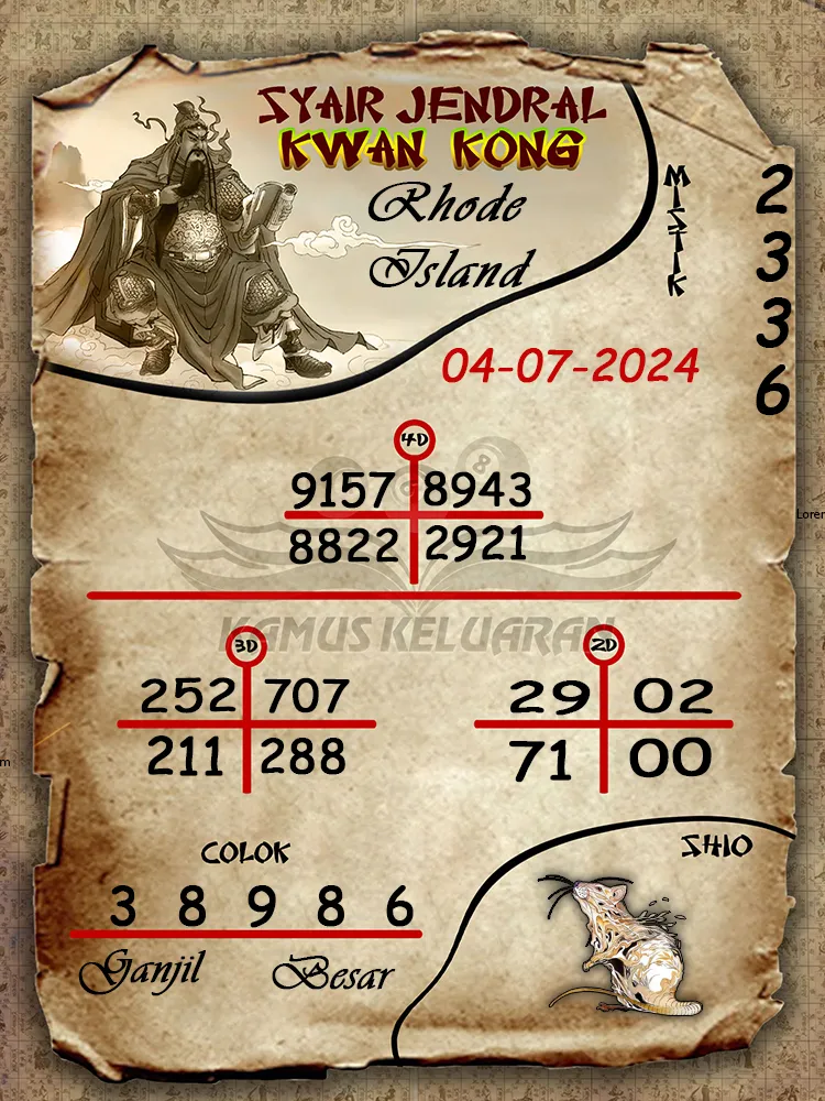 syair jendral kwan kong Rhode Island 04 07 2025