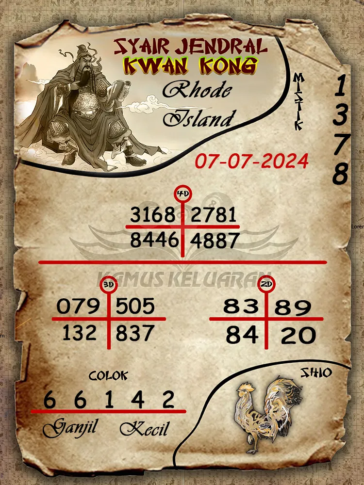 syair jendral kwan kong Rhode Island 07 07 2025