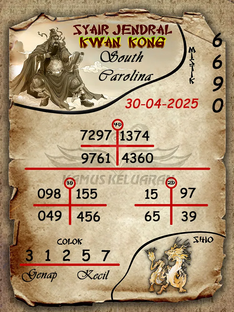 syair jendral kwan kong south carolina 30 04 2025