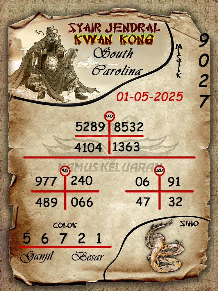 syair jendral kwan kong south carolina 01 05 2025