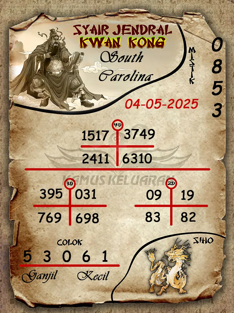 syair jendral kwan kong south carolina 04 05 2025