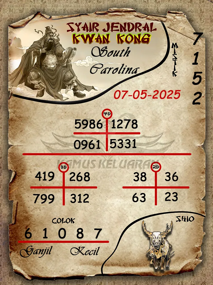 syair jendral kwan kong south carolina 07 05 2025