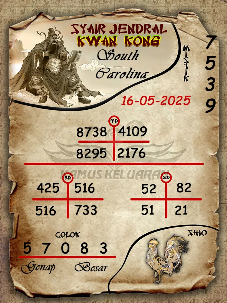 syair jendral kwan kong south carolina 16 05 2025