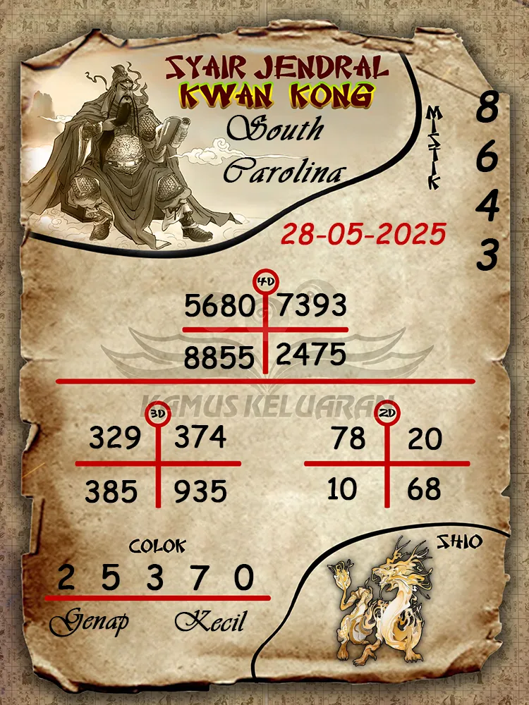 syair jendral kwan kong south carolina 28 05 2025