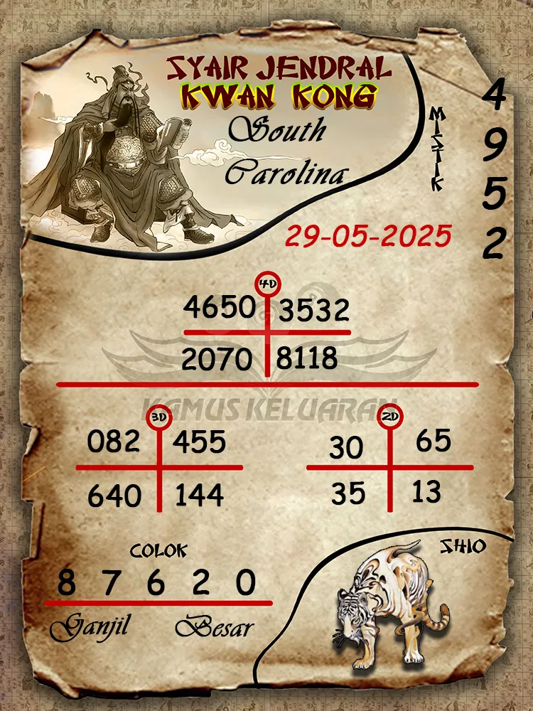syair jendral kwan kong south carolina 29 05 2025