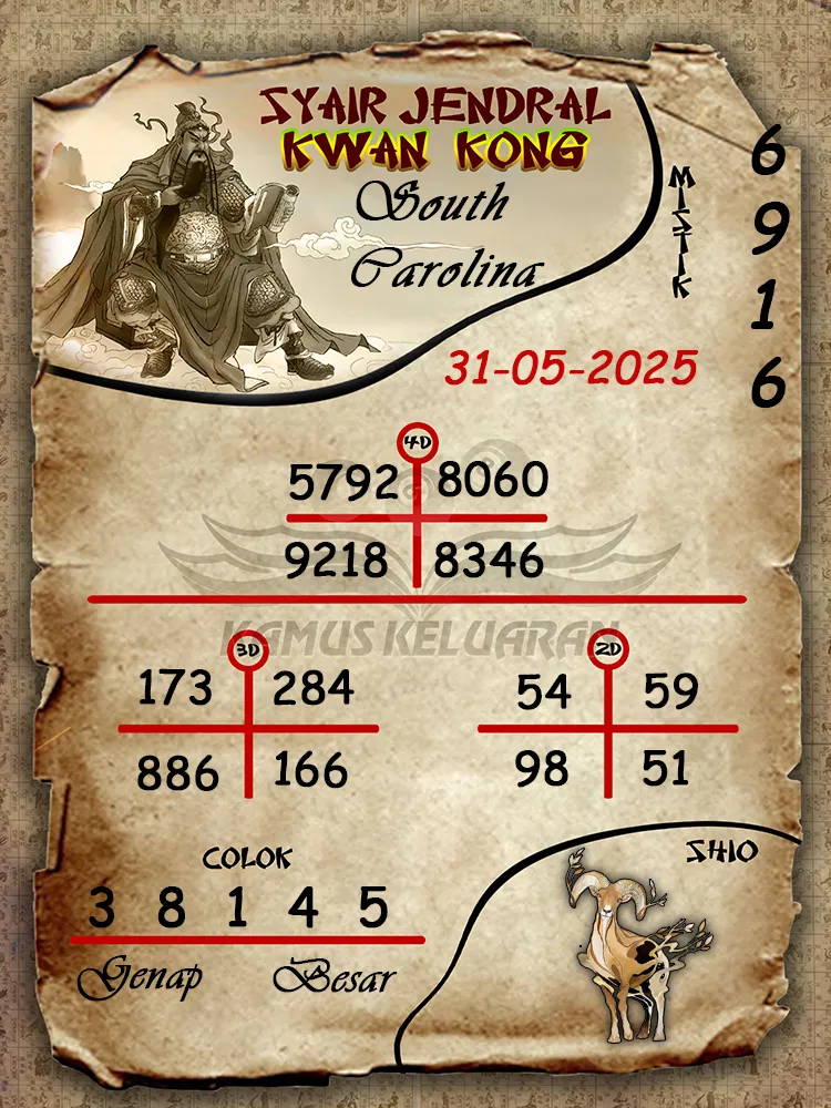 syair jendral kwan kong south carolina 31 05 2025