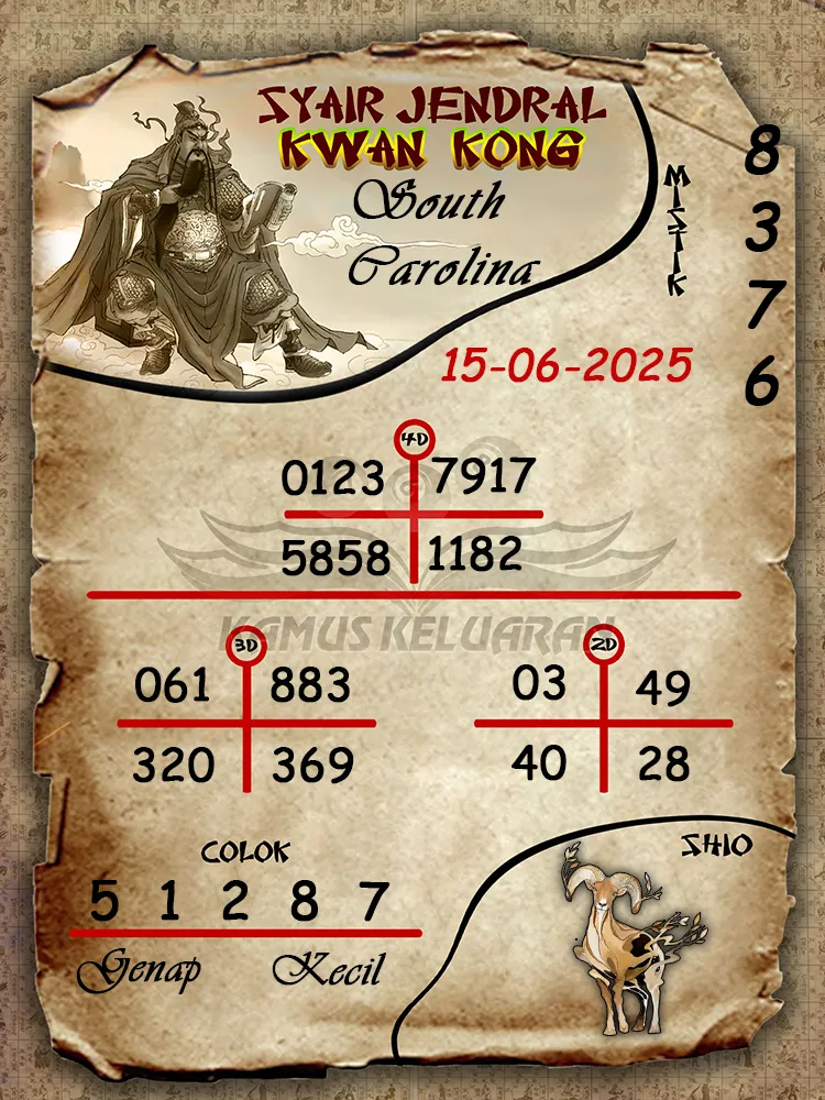 syair jendral kwan kong south carolina 15 06 2025