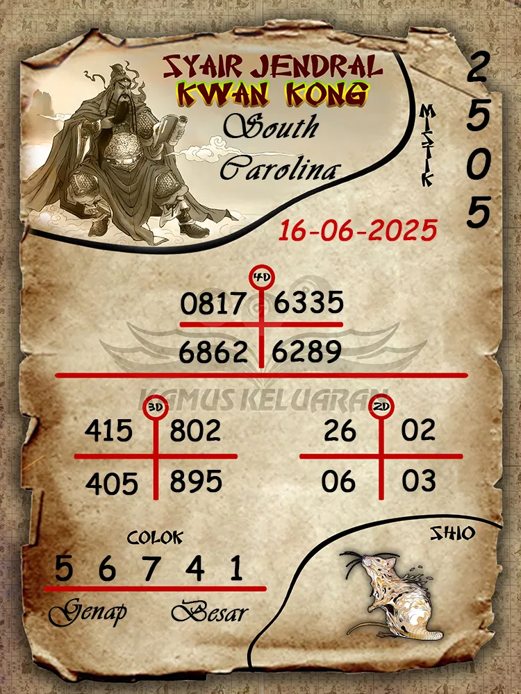 syair jendral kwan kong south carolina 16 06 2025