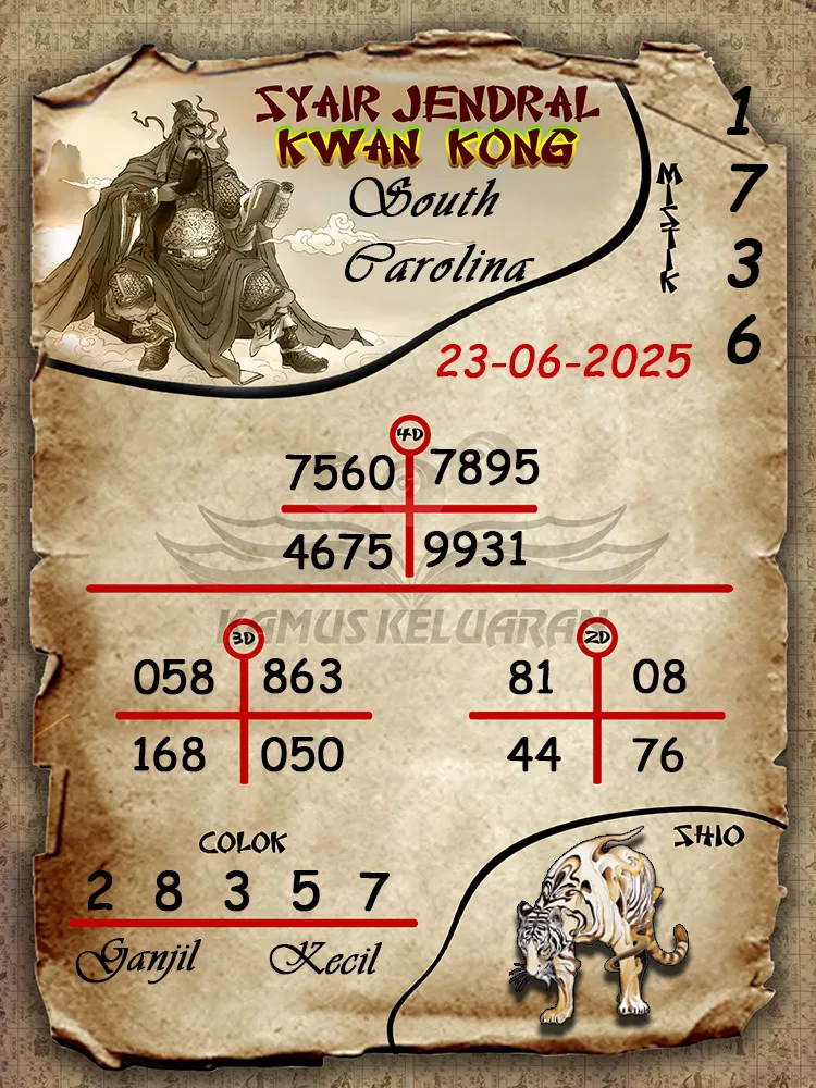 syair jendral kwan kong south carolina 23 06 2025