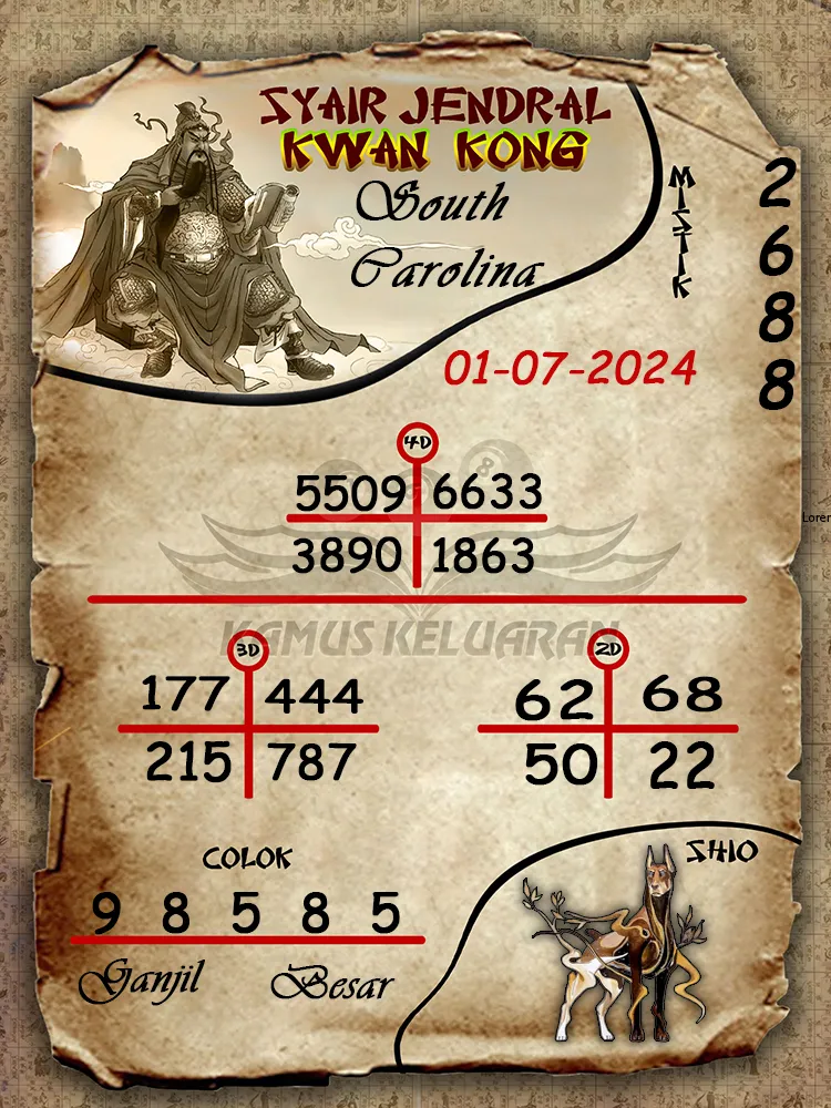 syair jendral kwan kong South Carolina 01 07 2025
