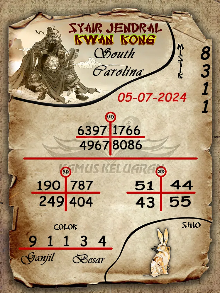 syair jendral kwan kong South Carolina 05 07 2025