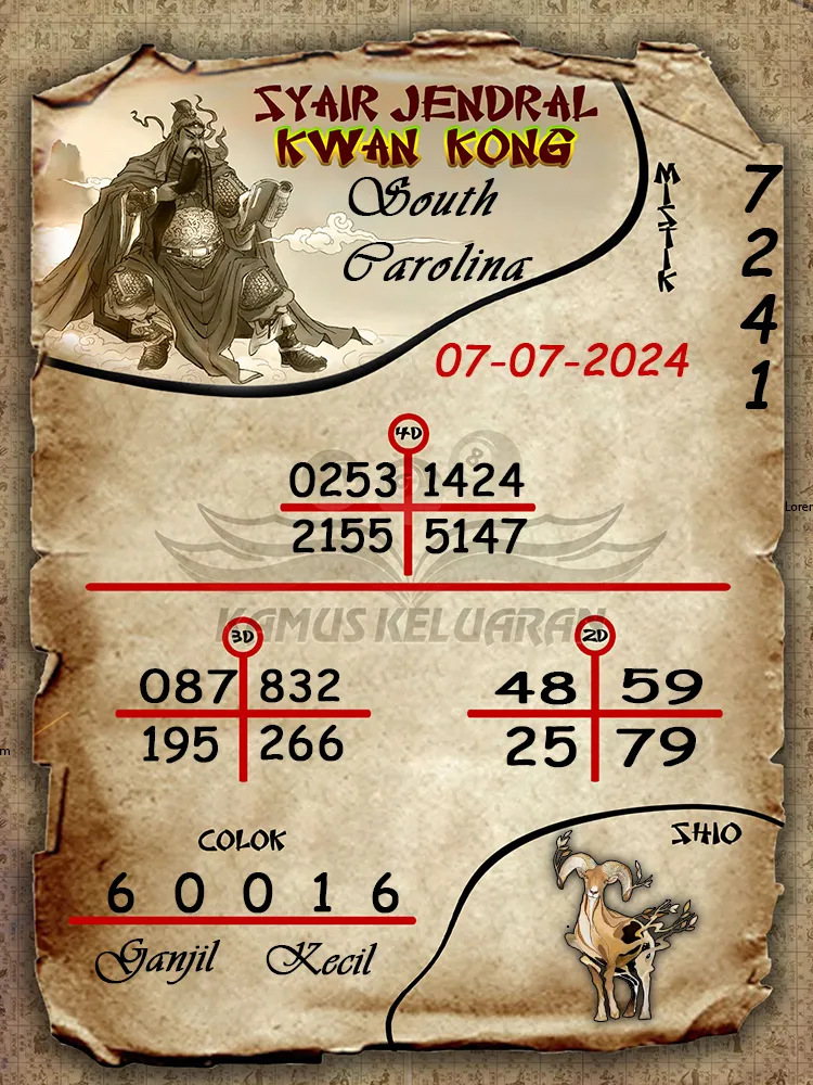syair jendral kwan kong South Carolina 07 07 2025