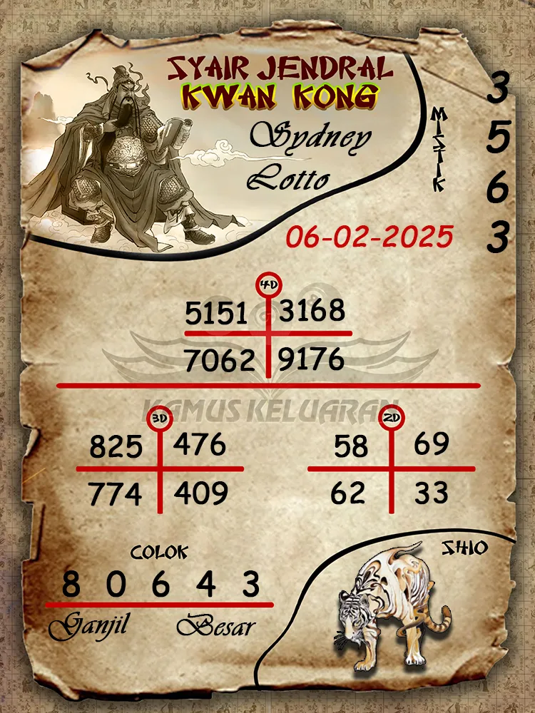 syair jendral kwan kong sydney lotto 06 02 2025
