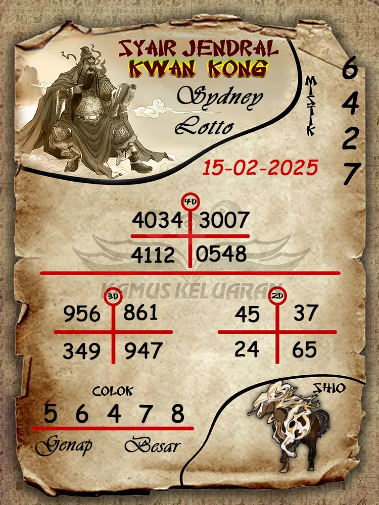 syair jendral kwan kong sydney lotto 15 02 2025